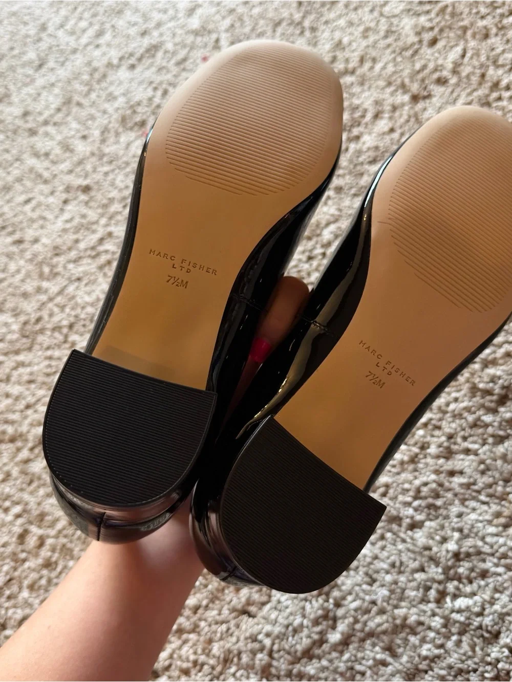 Black Patent Round Toe Ankle Strap Block Heels Marc Fisher